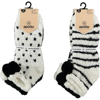 Apollo Dames Softy Bedsocks 2-Pack Black/White 25473