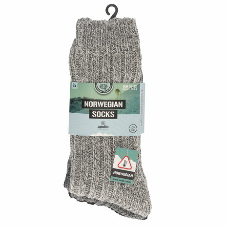 Apollo Noorse Heren Sokken 3-Pack Grijs 124010000 | 32706